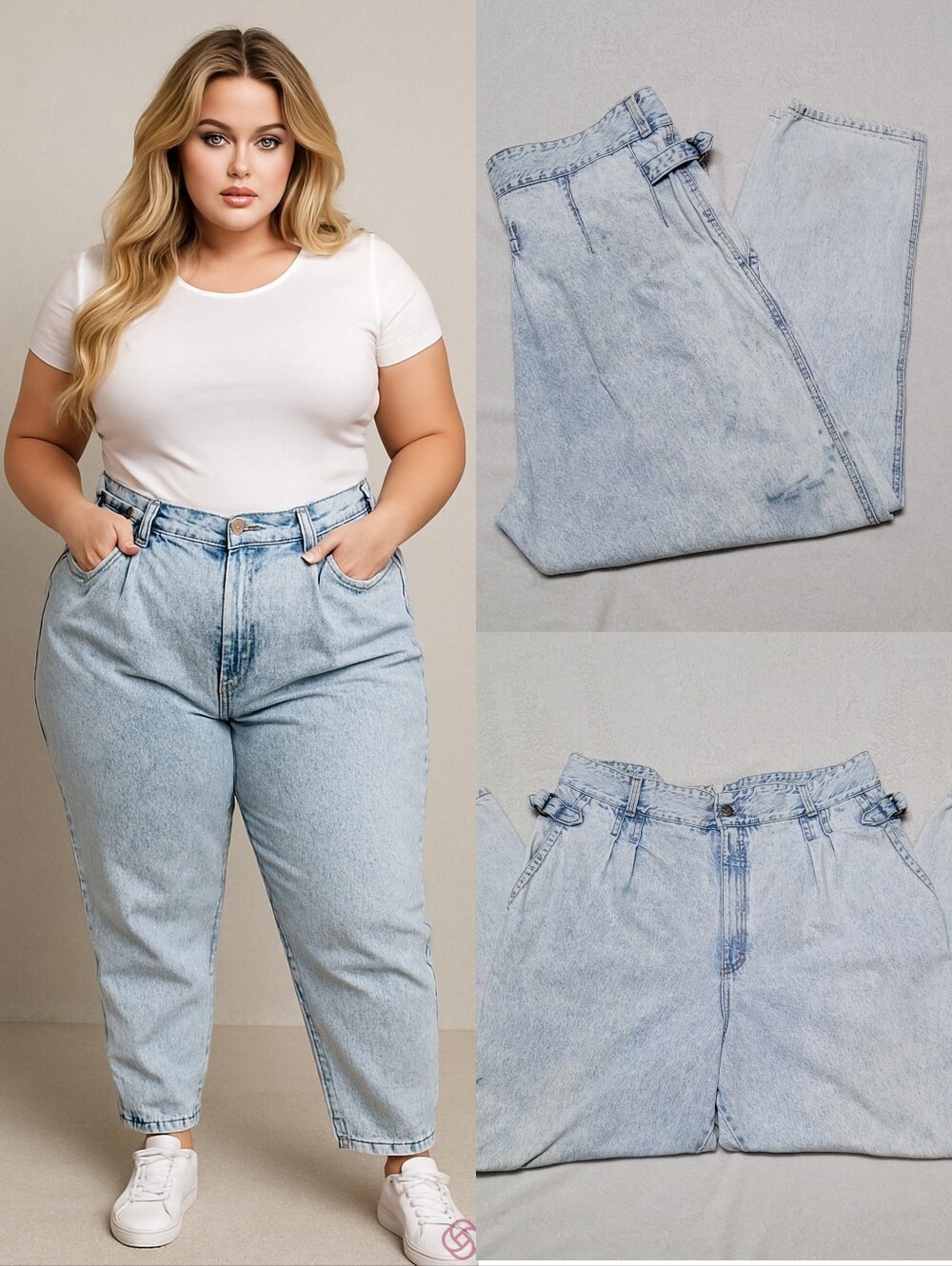 Zena 80s Vintage Light-wash Acid Wash Adjustable Side Strap High Waisted Jeans